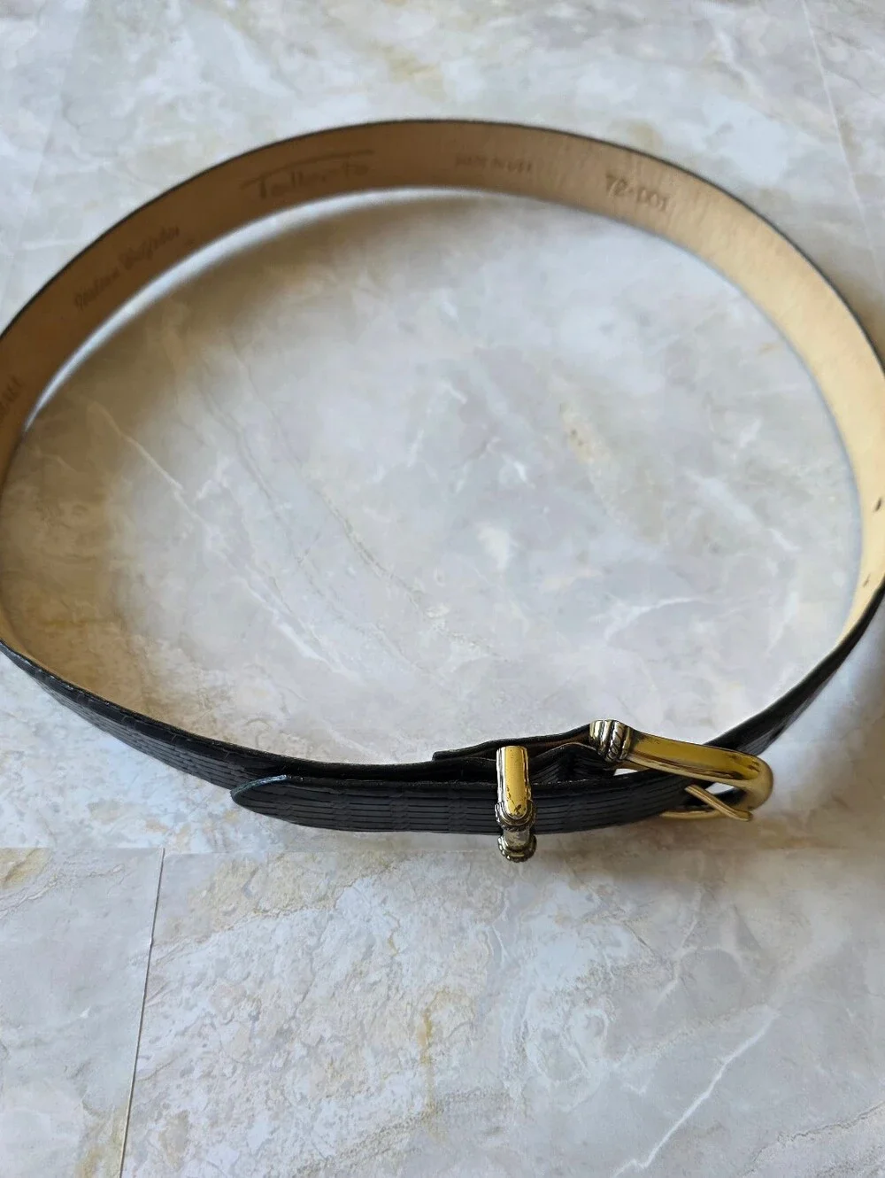Talbots Italian Calfskin Leather Belt S Croc Embossed Gold Buckle Old Money